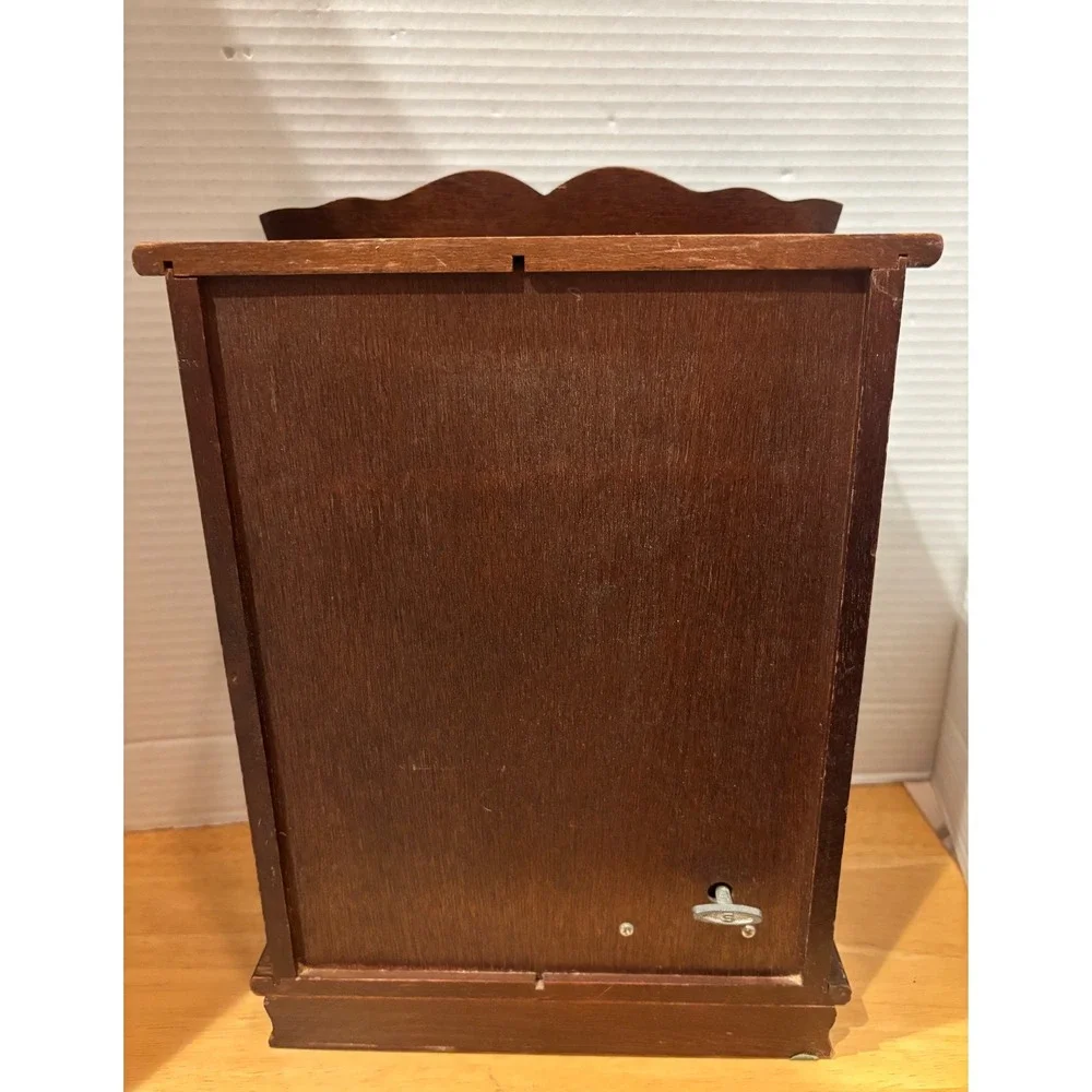 Vintage Wooden Jewelry Box Armoire Music Box Cabinet Dark Wood Mirror Carousel